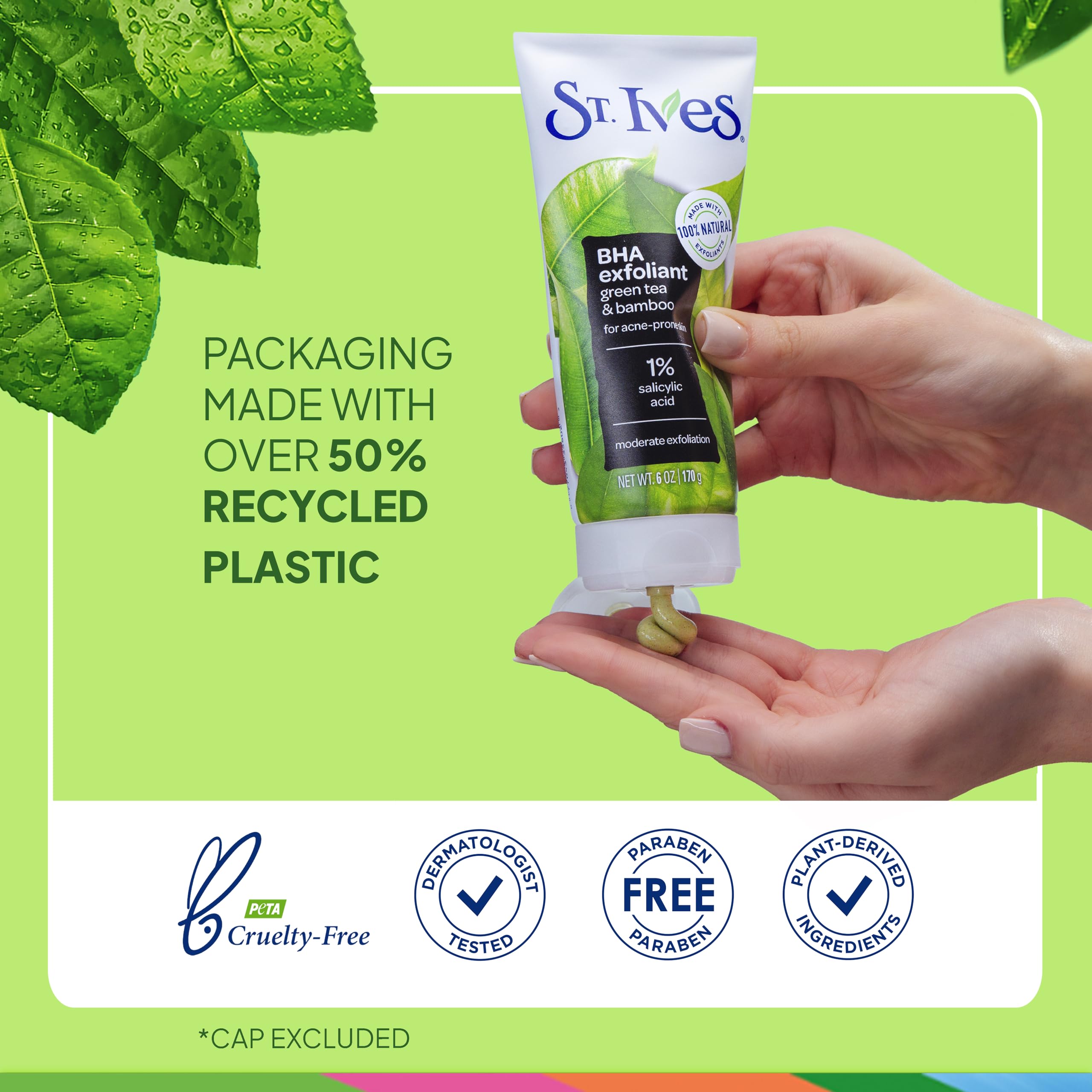 St. Ives exfoliante sin aceite, experiencia ligera y sin grasa.
