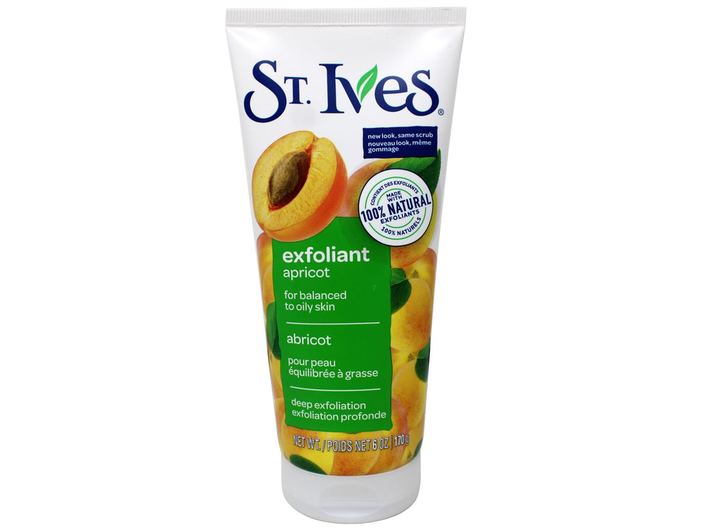 St. Ives con gránulos de albaricoque para exfoliación suave.
