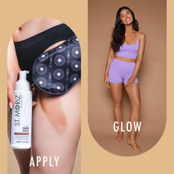 St. Moriz Guante terciopelo Bronceado: uso con mousse para cobertura pareja.