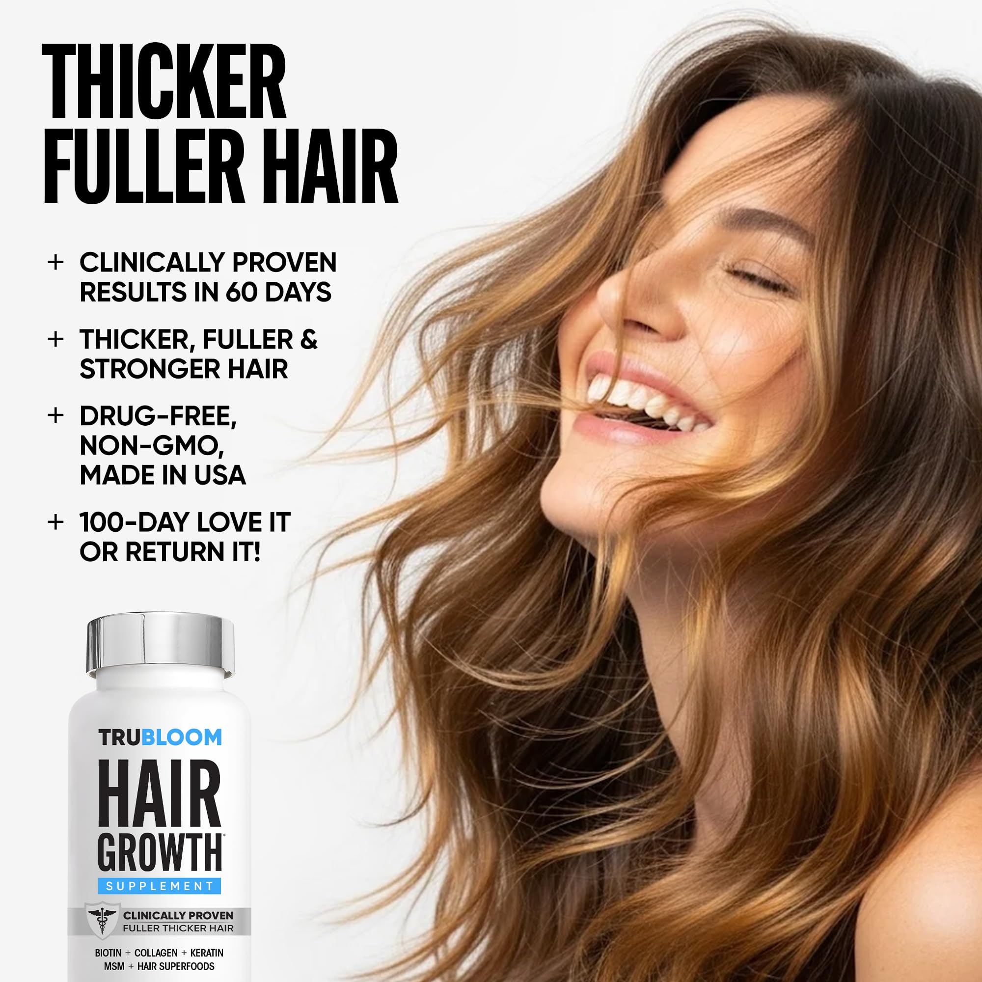 Envase Tru Bloom en estante: complemento diario para el cabello