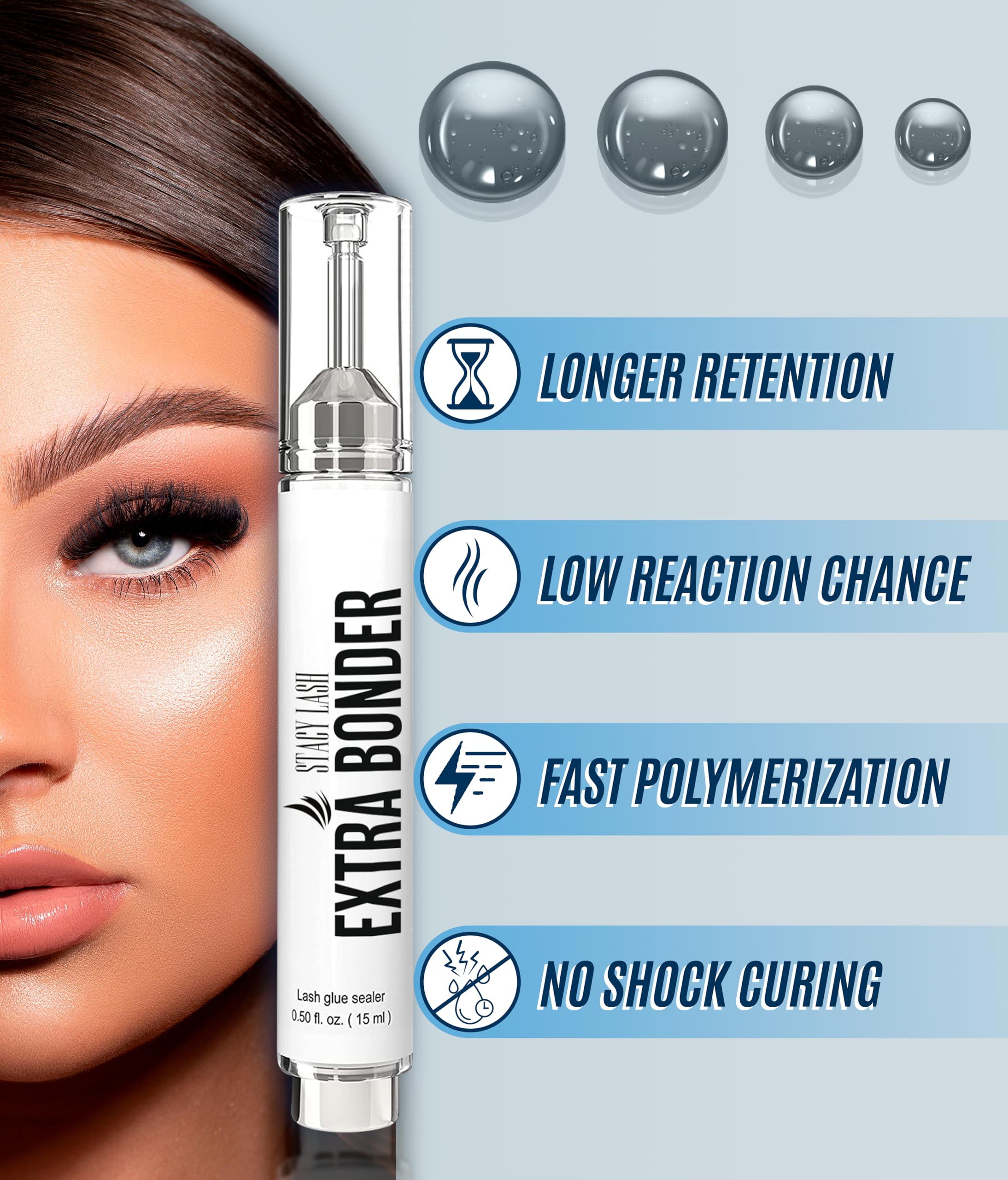 STACY LASH Bonder con aplicador-jeringa para aplicación higiénica.
