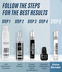 STACY LASH Bonder retención fuerte para extensiones más duraderas.