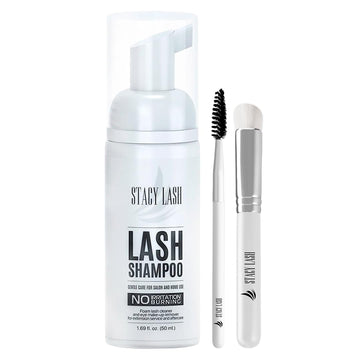 STACY LASH champú para extensiones con cepillo, limpieza suave de pestañas.