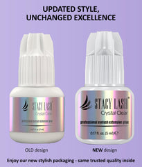 STACY LASH Crystal Clear glue label detail with usage guidance