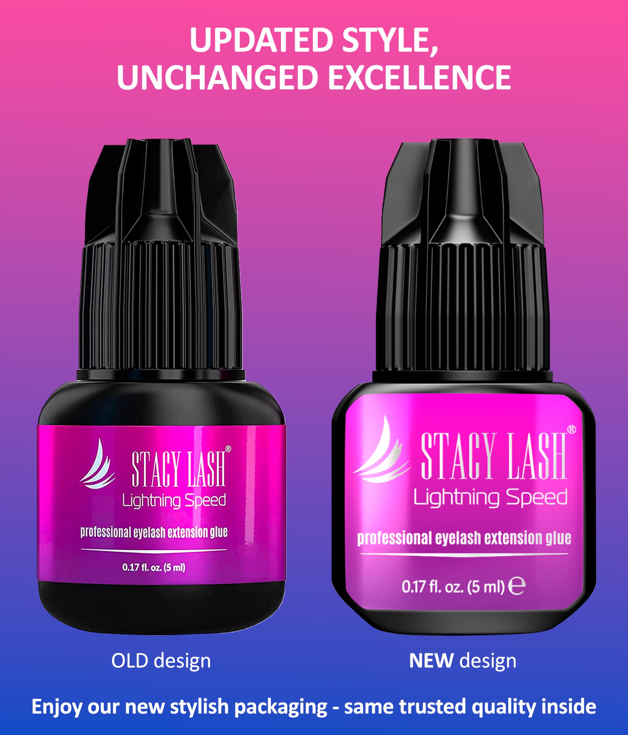 STACY LASH Extra strong black adhesive for durable lash retention.