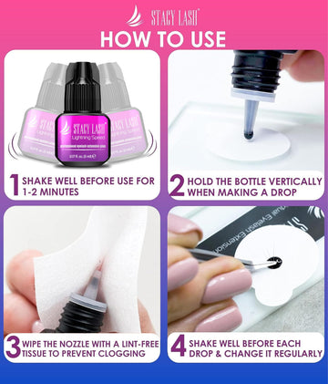 STACY LASH Fast-setting glue enables quicker lash appointments.
