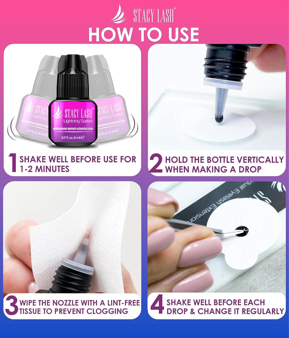 STACY LASH Fast-setting glue enables quicker lash appointments.