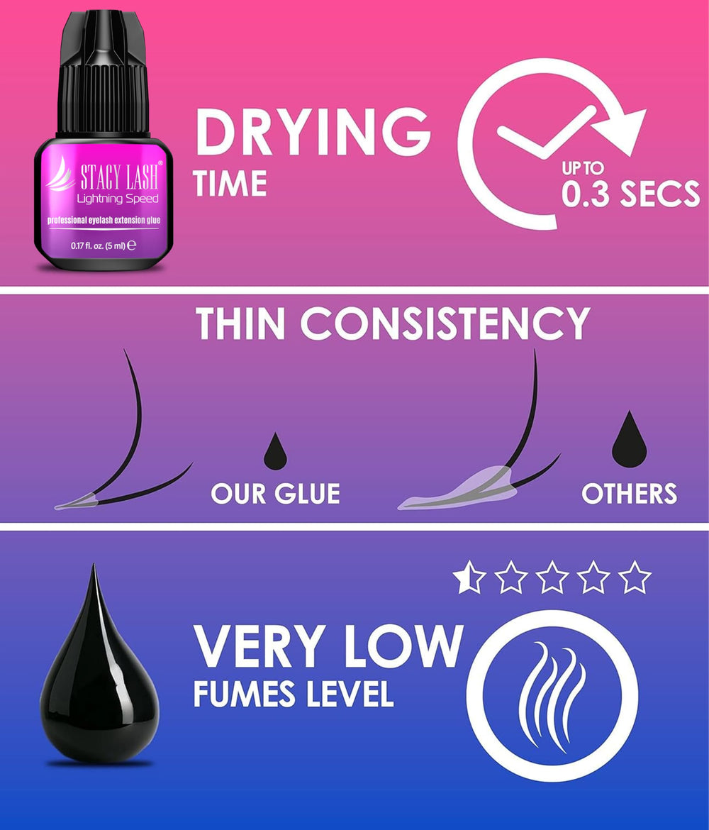 STACY LASH Low fumes latex-free glue minimizes irritation during services.