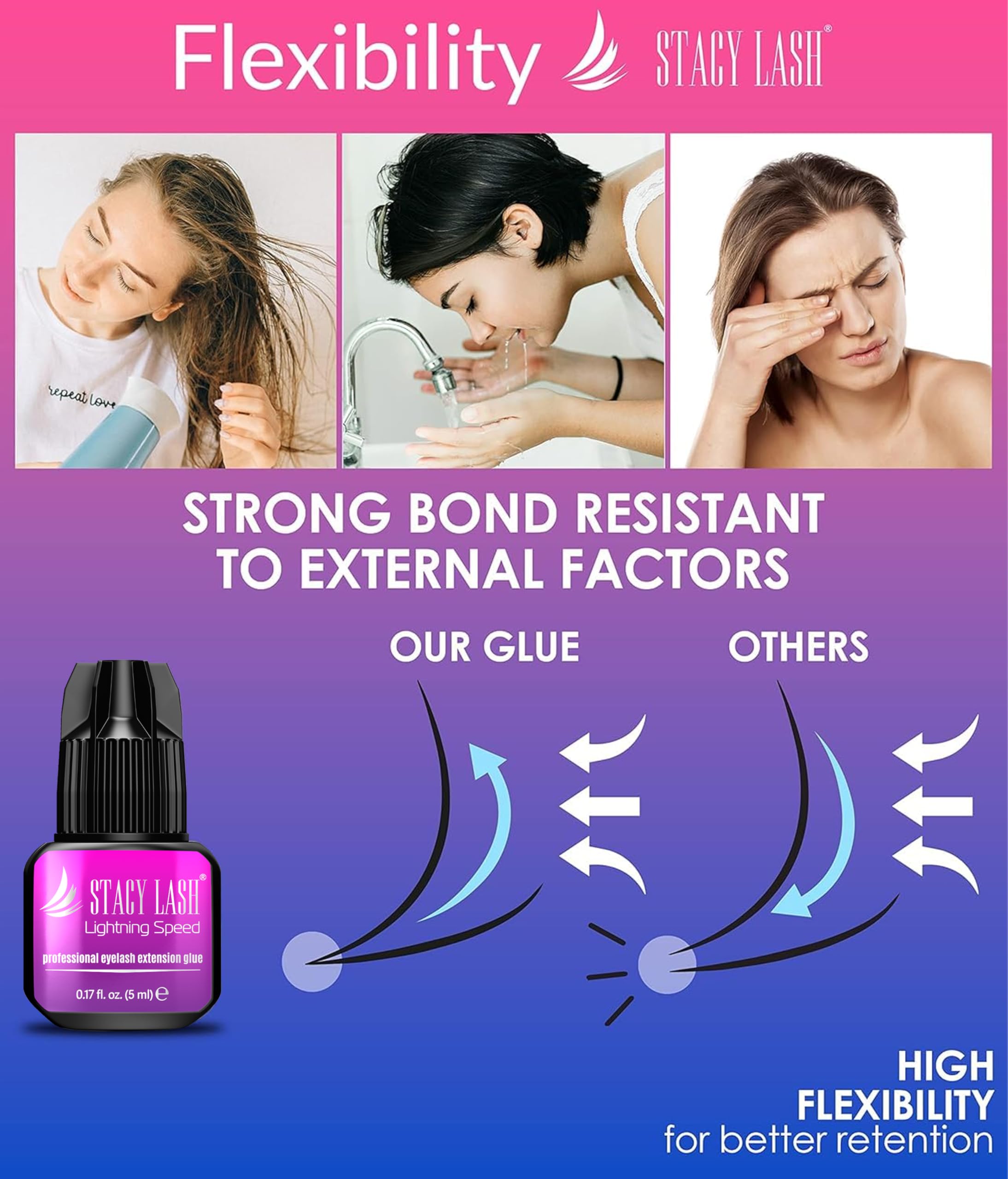 STACY LASH Low-viscosity formula prevents lash clumping.