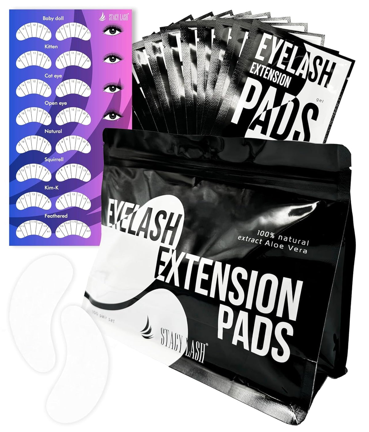 Patch STACY LASH sous-œil — emballage pratique pour 100 paires et isolation efficace.