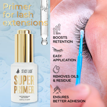 Stacy Lash Primer limpiador suave para preparar pestañas para extensiones.