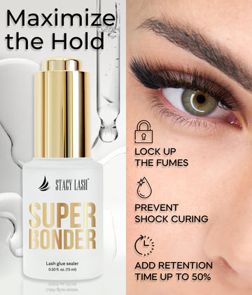 STACY LASH Super Bonder, uso profesional para aplicación precisa de pestañas.