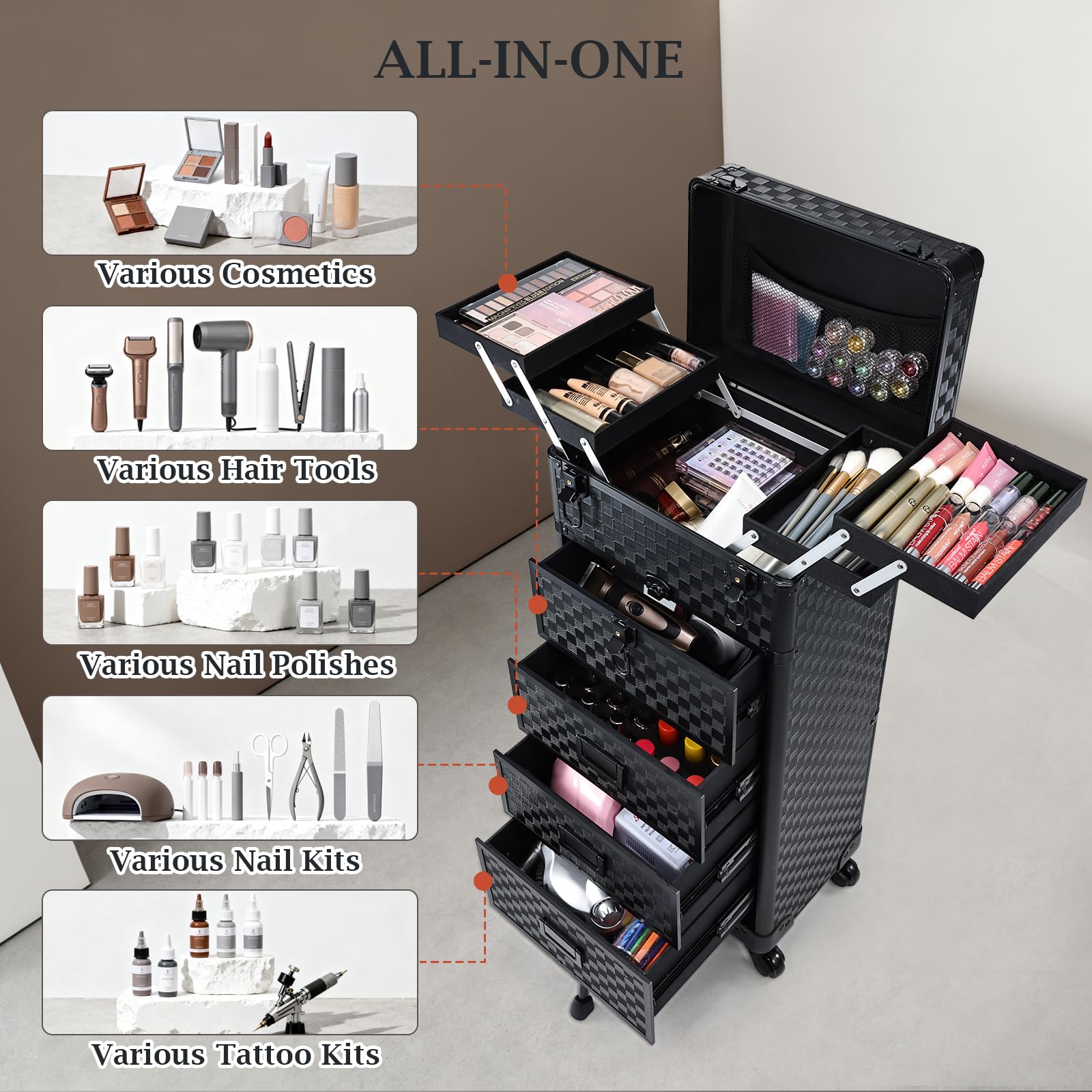 Estuche Stagiant para múltiples entornos de maquillaje, ideal para traslados.