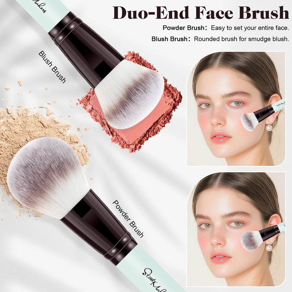 START MAKERS brochas dobles para base y corrector, cerdas sintéticas suaves para cobertura suave