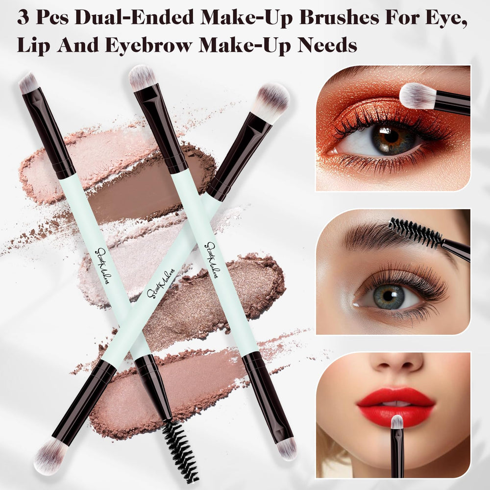 START MAKERS brochas dobles para sombra y polvo, aplicación suave con poco residuo
