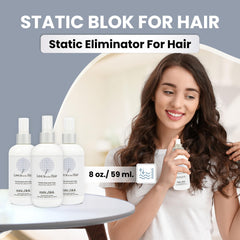 Static Blok espray para pelo natural y sintético con acabado suave.
