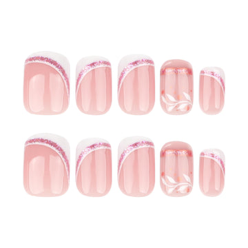 Uñas STBISEN pegables nude con punta francesa blanca y acabado lustroso.