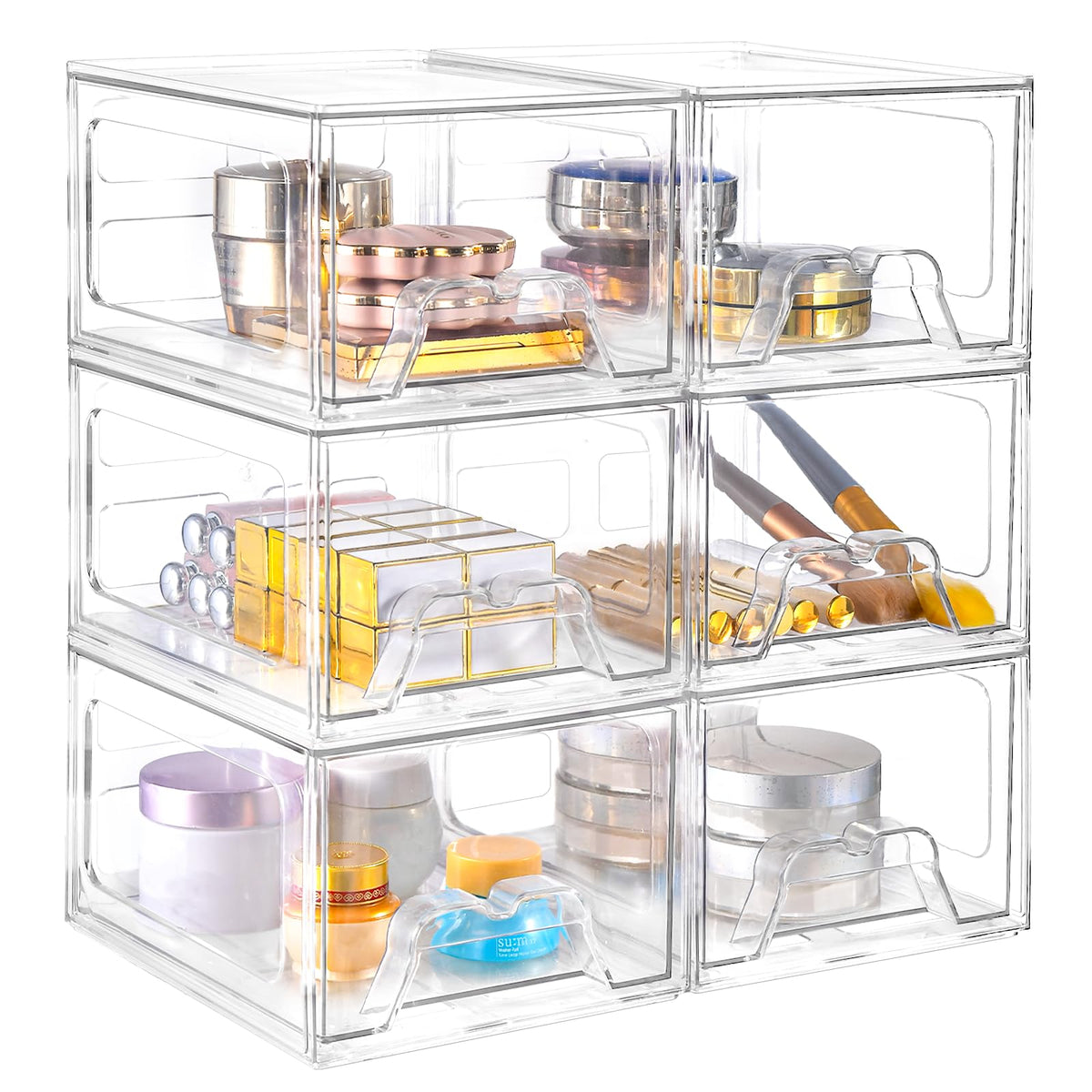 Stebopum organizador maquillaje apilable con 6 cajones para ordenar tu tocador.