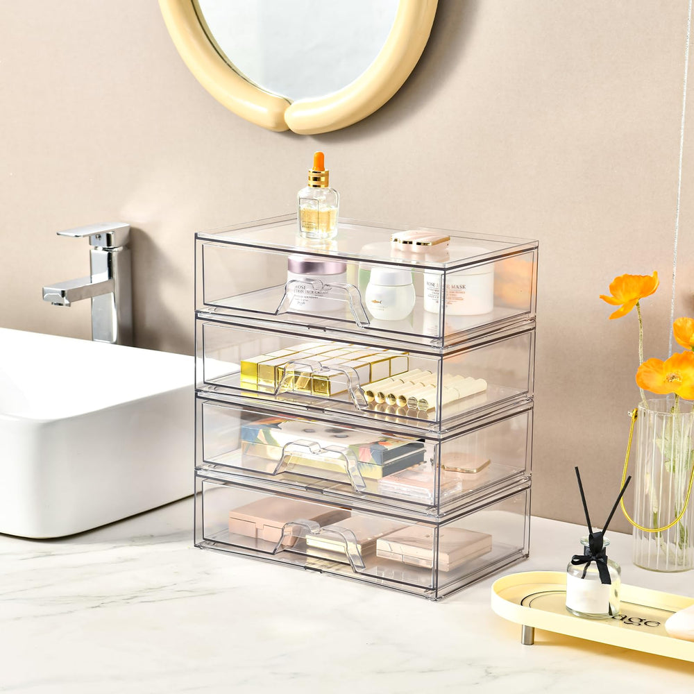 Stebopum organizador de maquillaje apilable, ideal para armario o despensa
