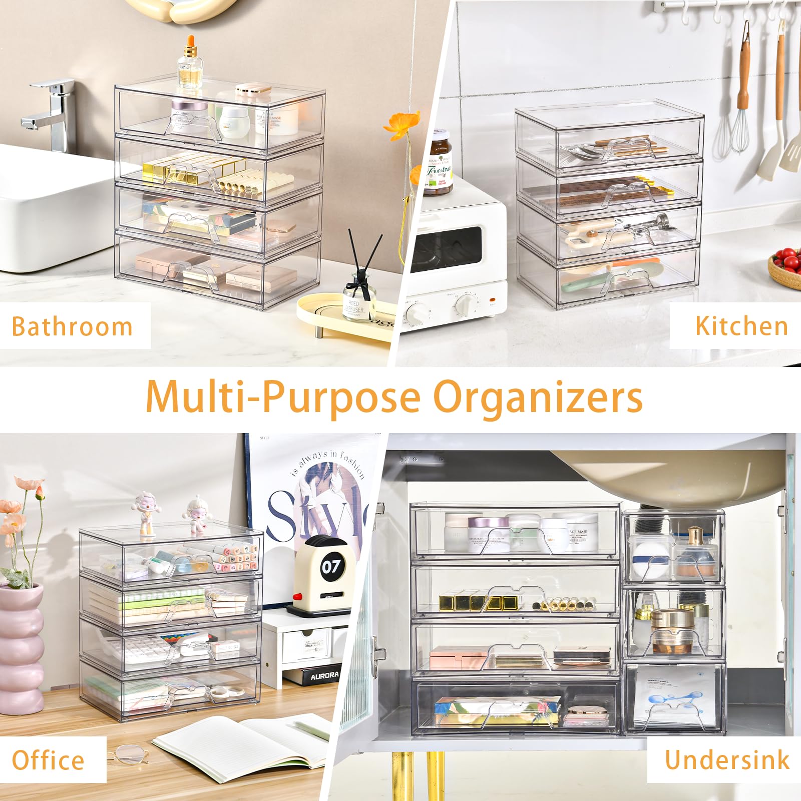 Stebopum organizador de maquillaje apilable, perfecto para tocador o escritorio