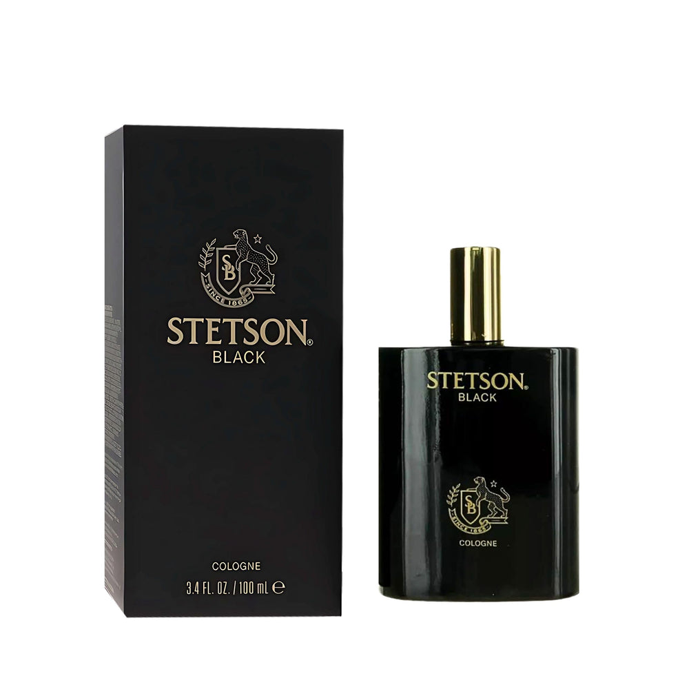 Stetson Black bottle front view for bold daily wear.