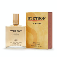 Stetson Original, primer plano de la etiqueta, aroma clásico y duradero.
