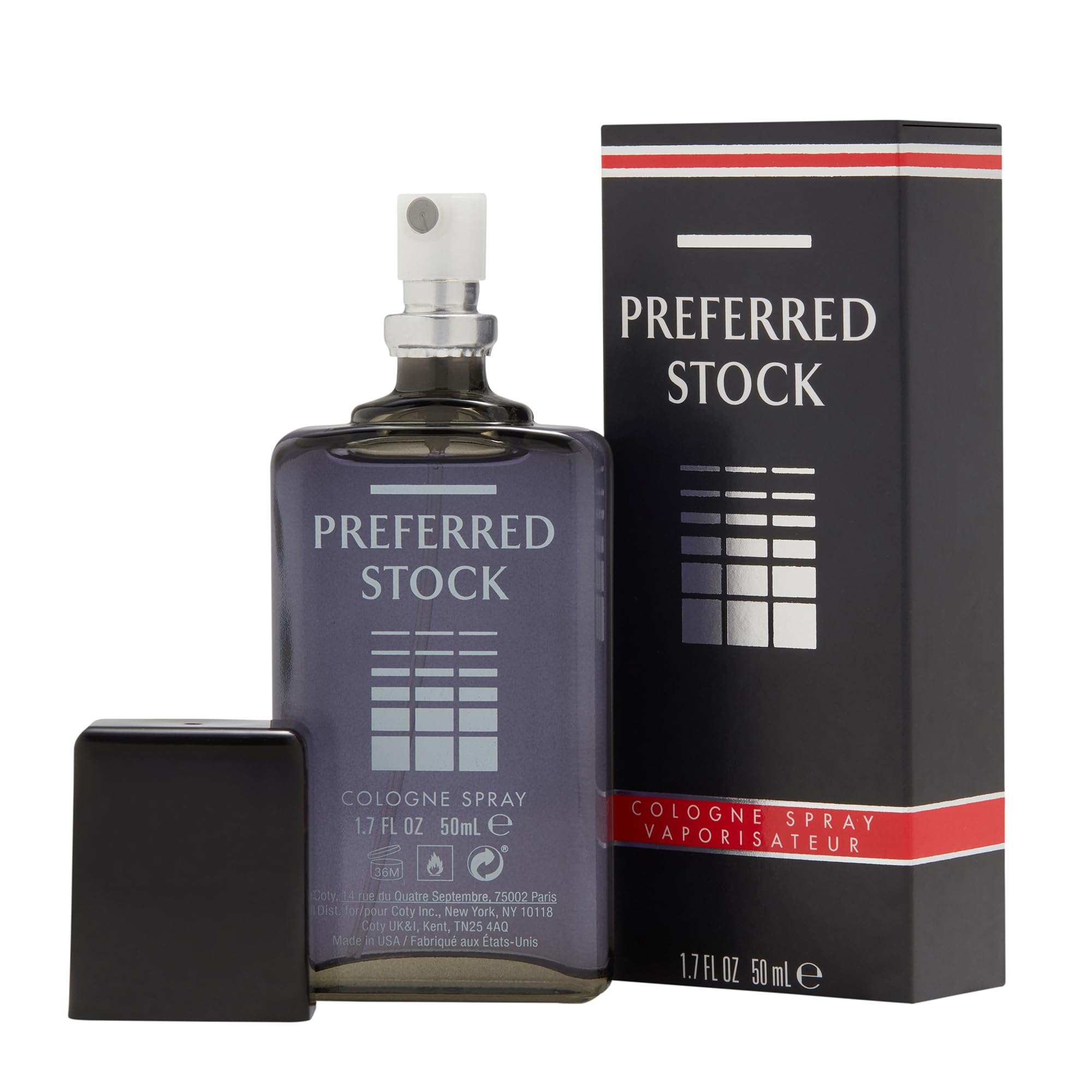 Etiqueta del frasco Stetson Preferred Stock con notas cálidas.