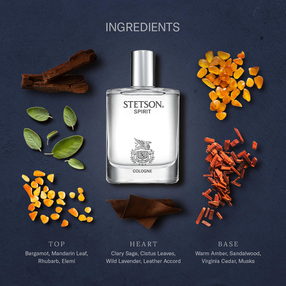 Stetson Spirit fondo-ambre-sándalo-madera base cálida y agradable que perdura.