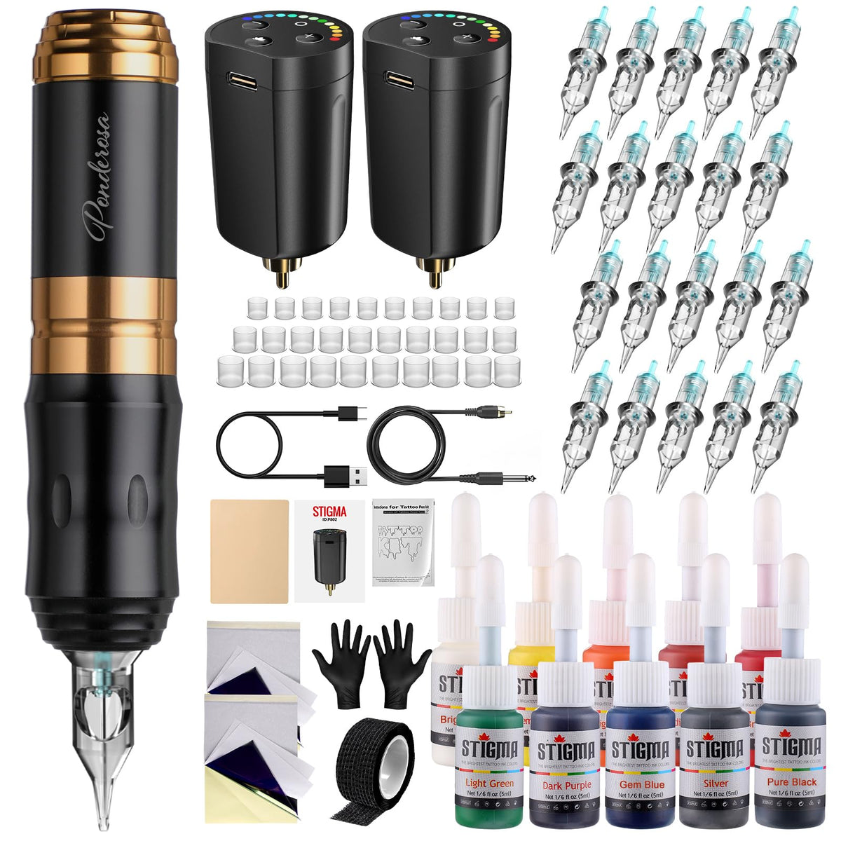 STIGMA kit tatuaje inalámbrico con bolígrafo corto profesional para delineados precisos.