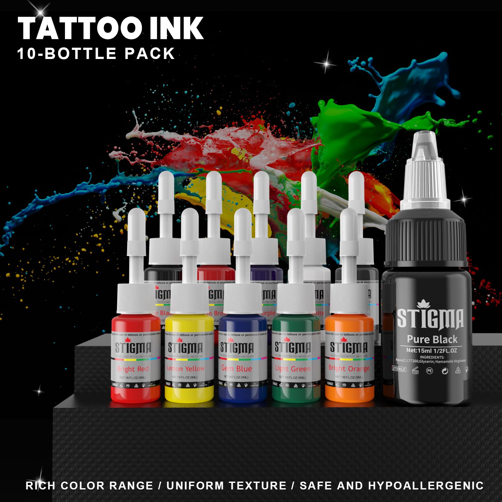 Tinta STIGMA 11 colores: tonos para rellenos y degradados consistentes.