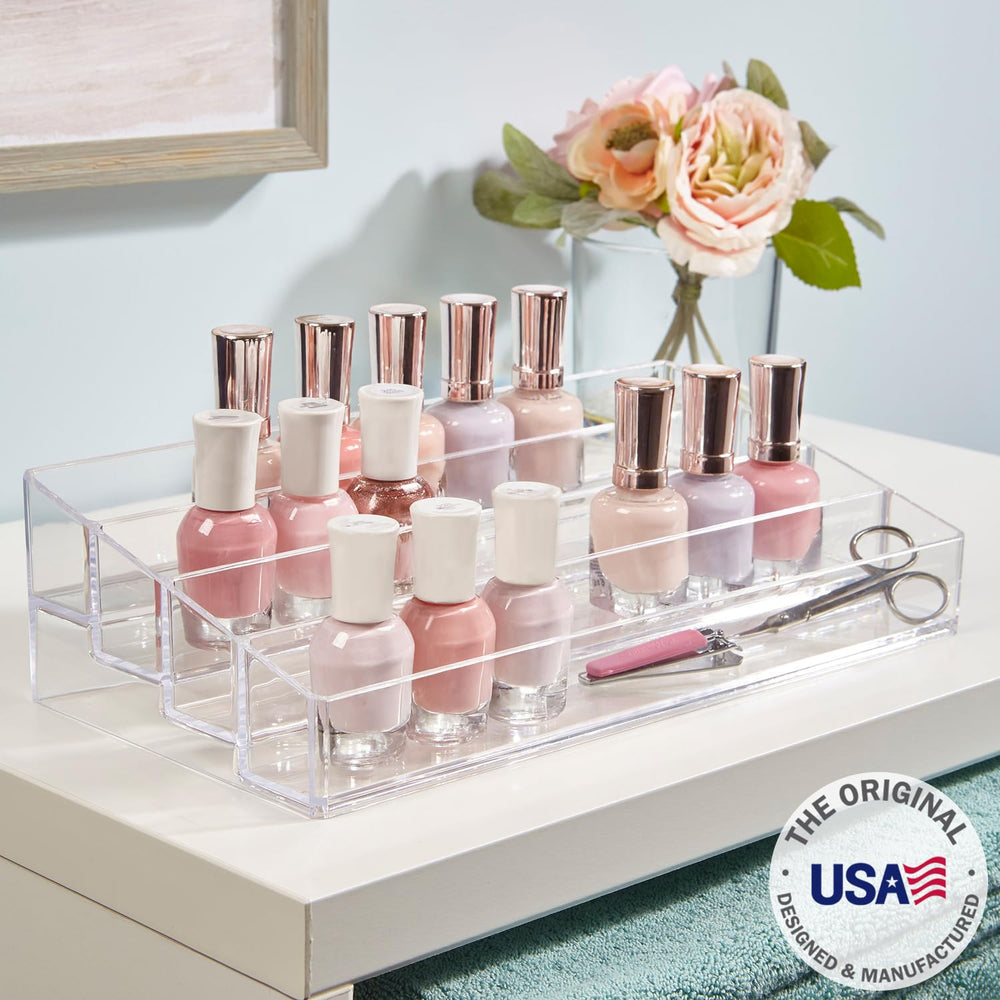 STORi estante vanidad rectangular transparente para maquillaje y paletas