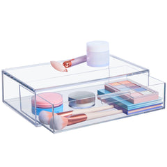 STORi Audrey cajón apilable de plástico claro para maquillaje