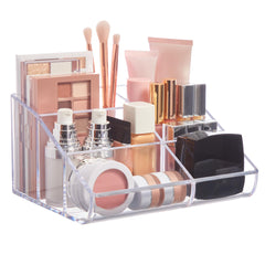 STORi organizador de tocador cristal 6 compartimentos para maquillaje ordenado.