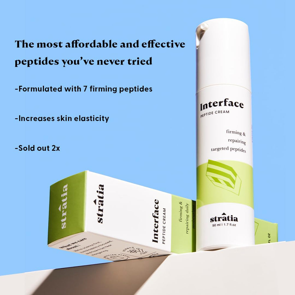 Stratia Interface – texture crème douce sur la peau, hydratation visible.