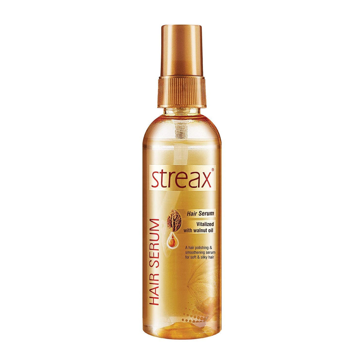 Serum Streax con aceite de nuez para brillo inmediato en el cabello.