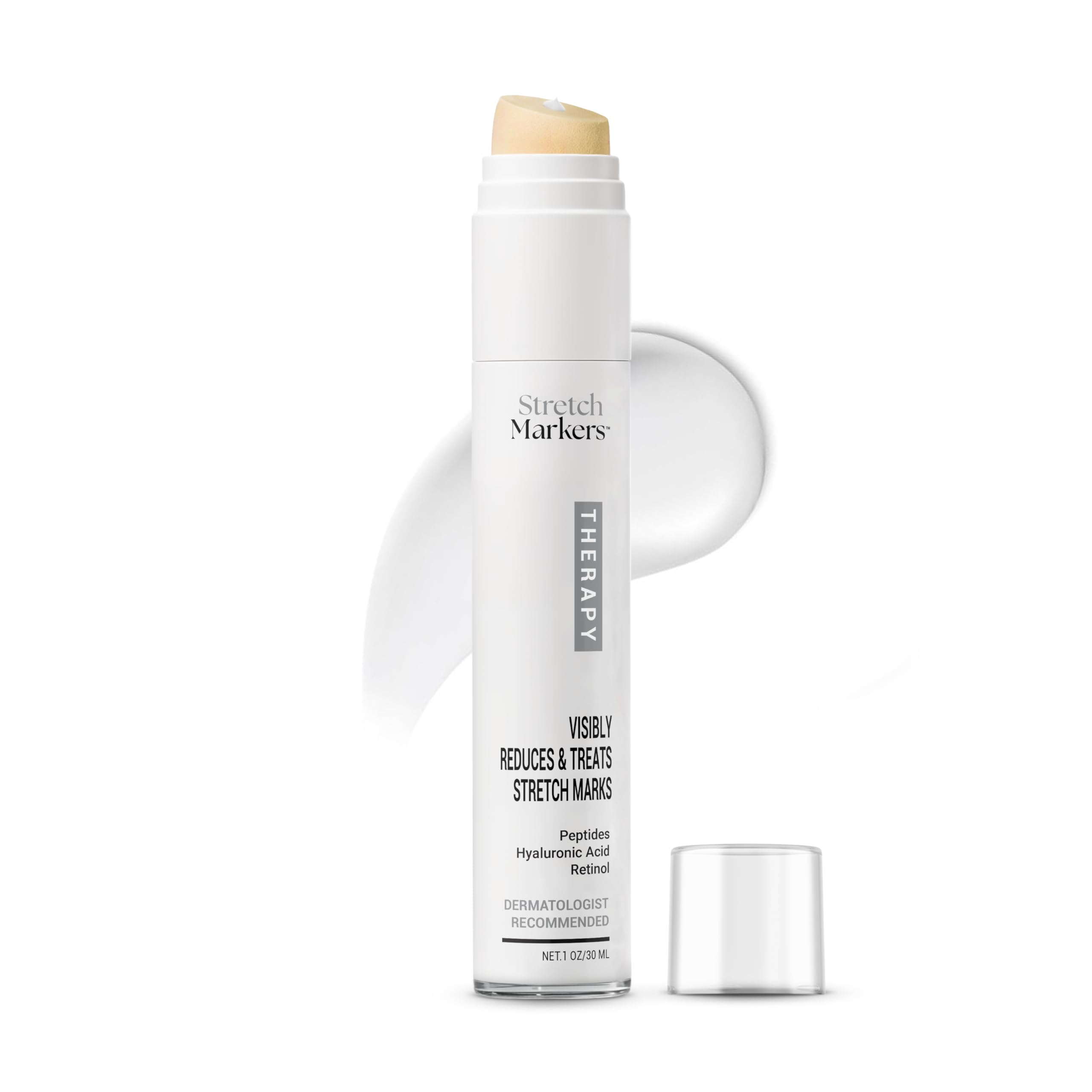 StretchMarkers crema para estiramientos en envase de 30 ml, cuida piel y nutrición.