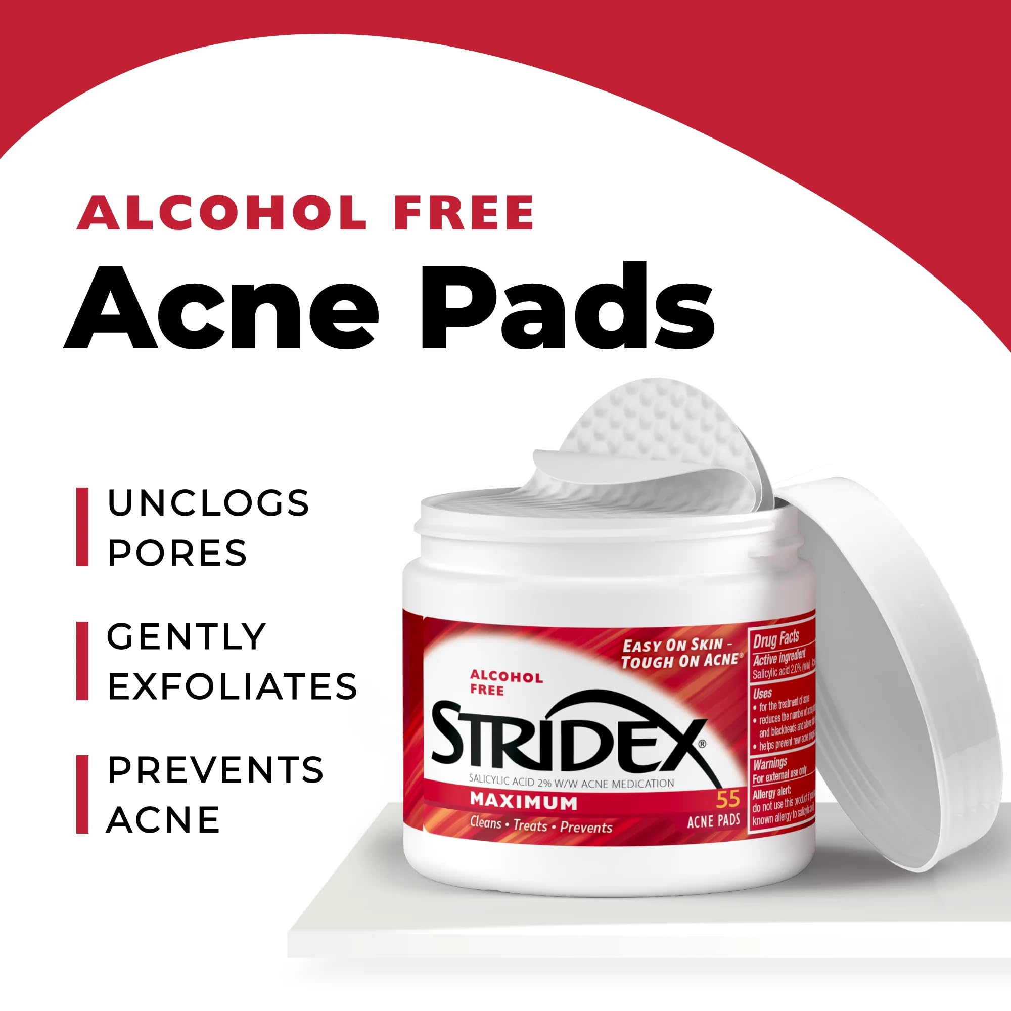 Stridex Máximo almohadillas sin alcohol: cuidado suave para piel sensible