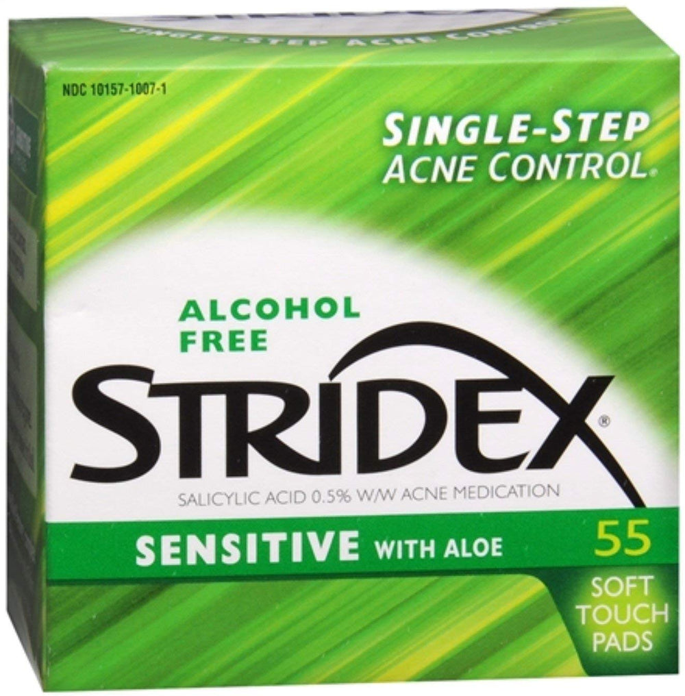 Toallitas Stridex con aloe para cuidado diario sensible, ayudan a mantener la piel limpia sin irritación.