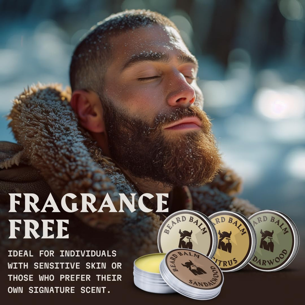 Striking Viking bálsamo para barba, conjunto de 4 latas con aroma sándalo para estilo discreto.