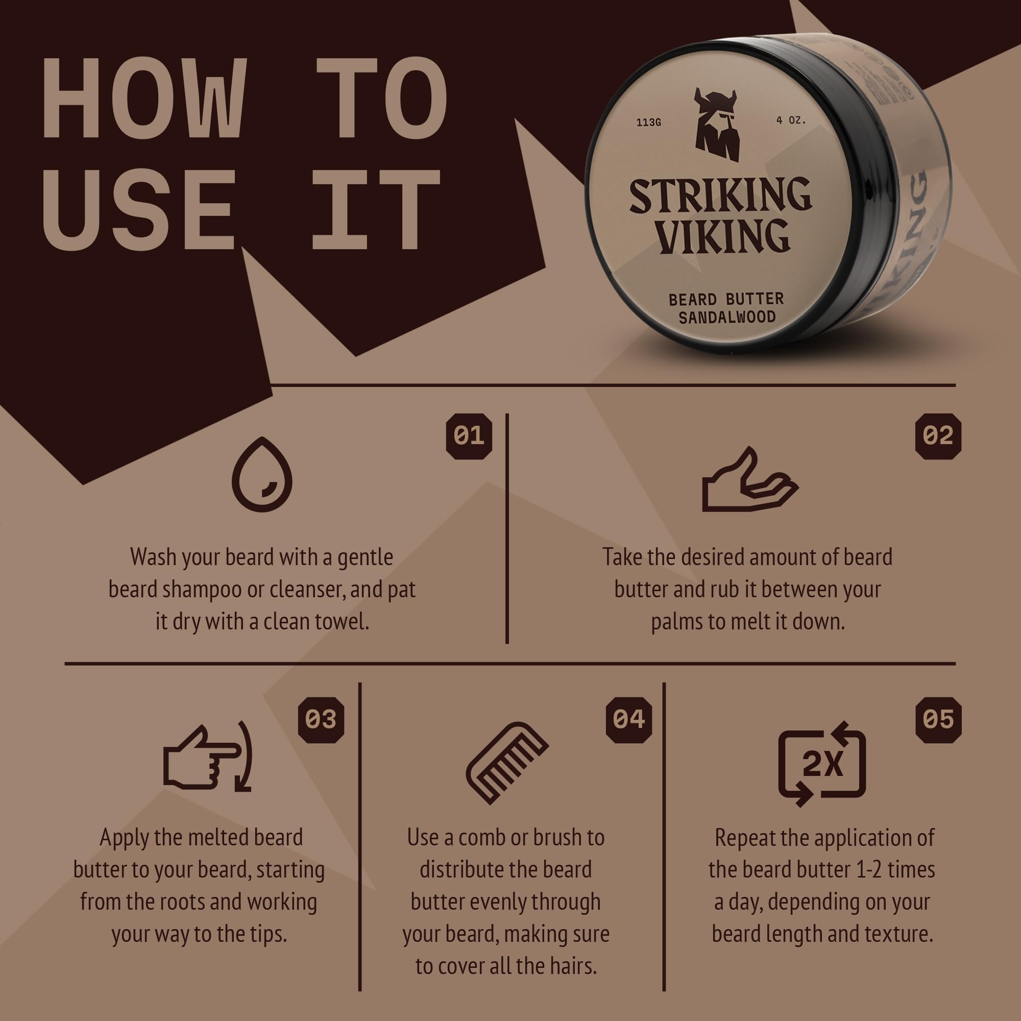 Striking Viking Sandalwood Barba ayuda a controlar el peinado para acabado suave