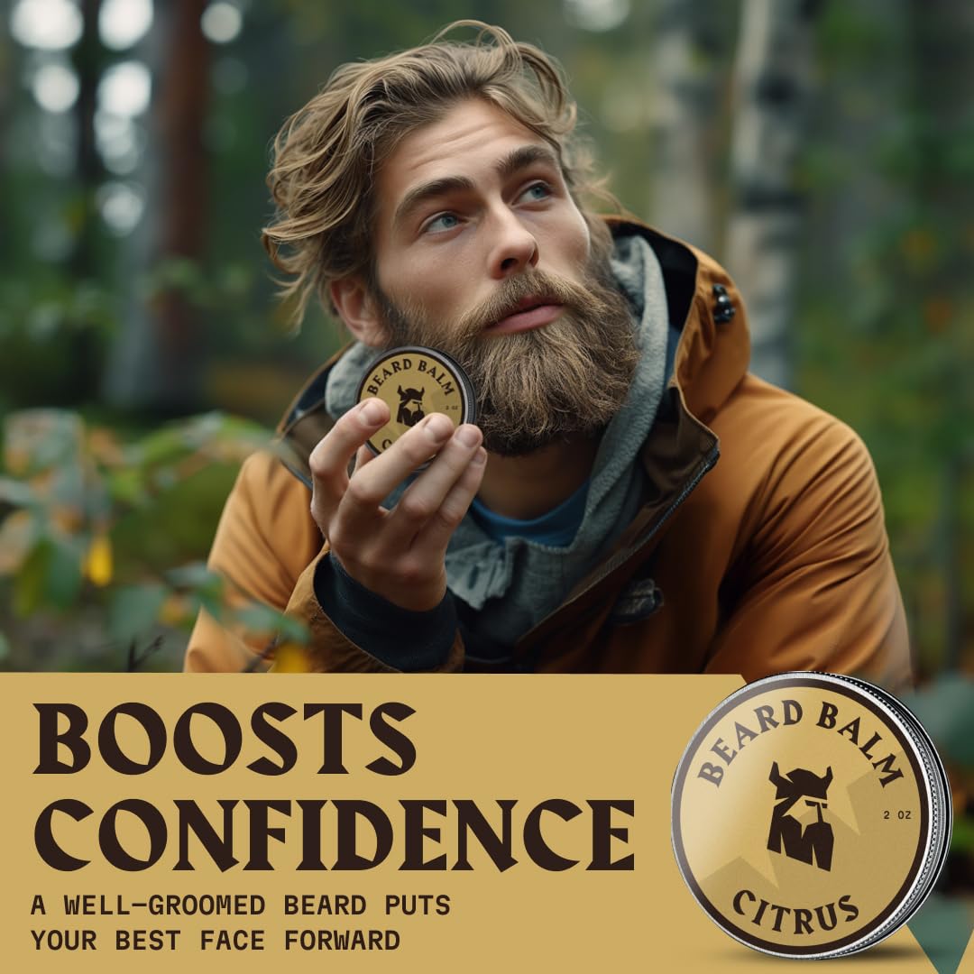 Fragancia cítrica revitalizante de Striking Viking Beard Balm para un aroma masculino.