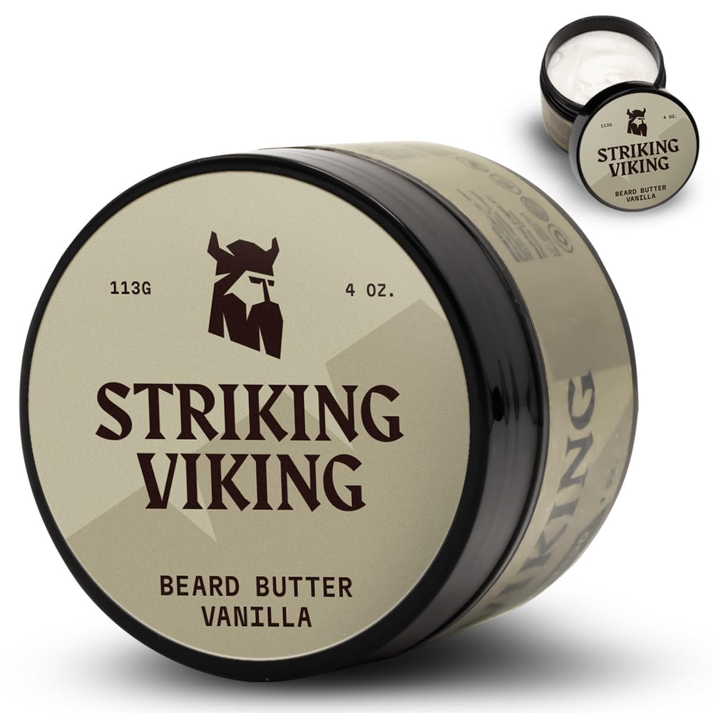 Striking Viking Beard Butter en envase de 4 onzas con vainilla para hidratación suave
