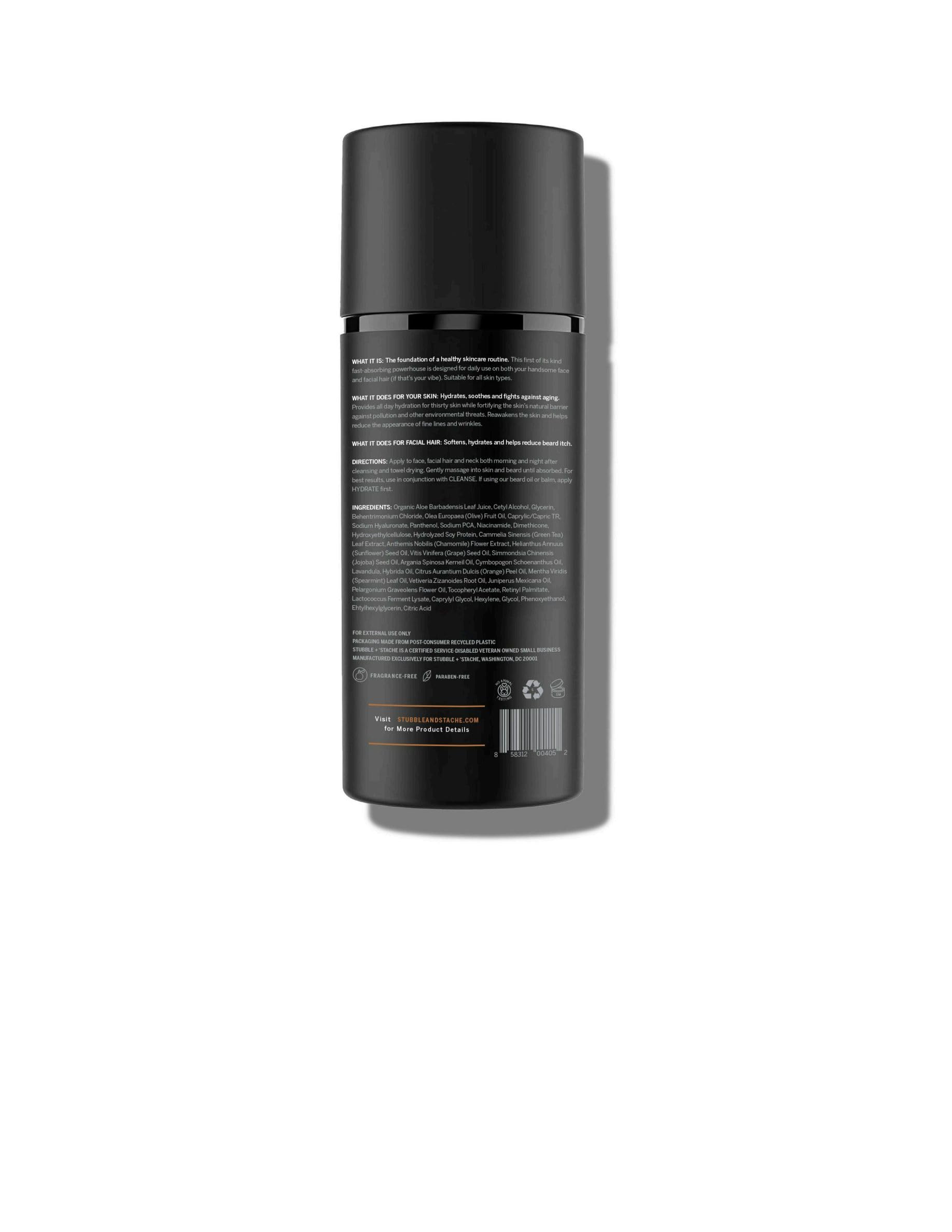 Uso diario con stubble-stache, sin fragancia para piel sensible.