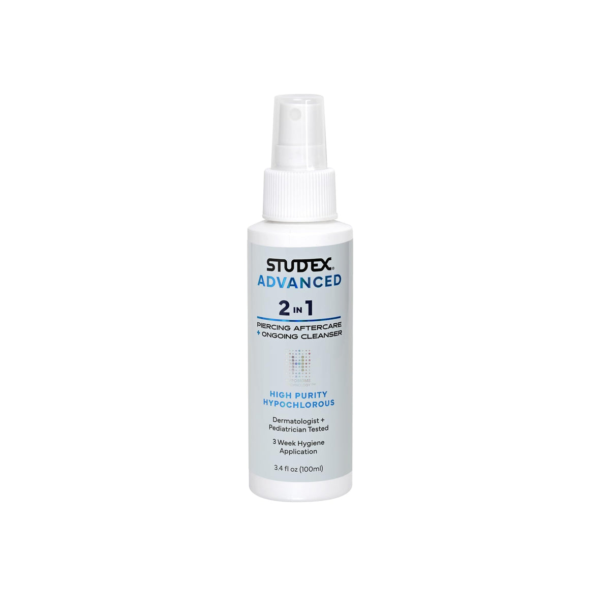 Studex avanzado 2-en-1: botella de spray para higiene de perforaciones.