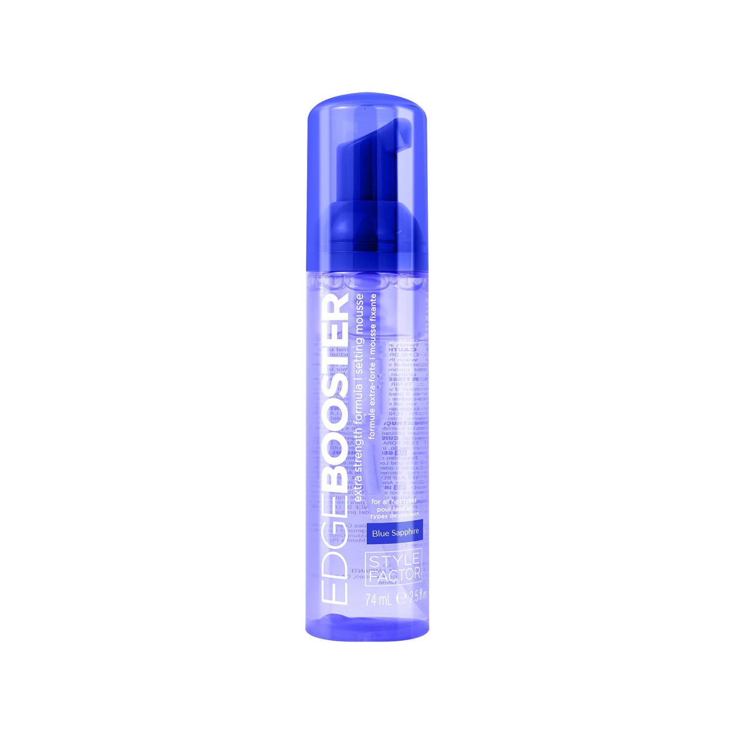 EDGE BOOSTER mousse viaja zafiro azul, control del frizz en cabello rizado.