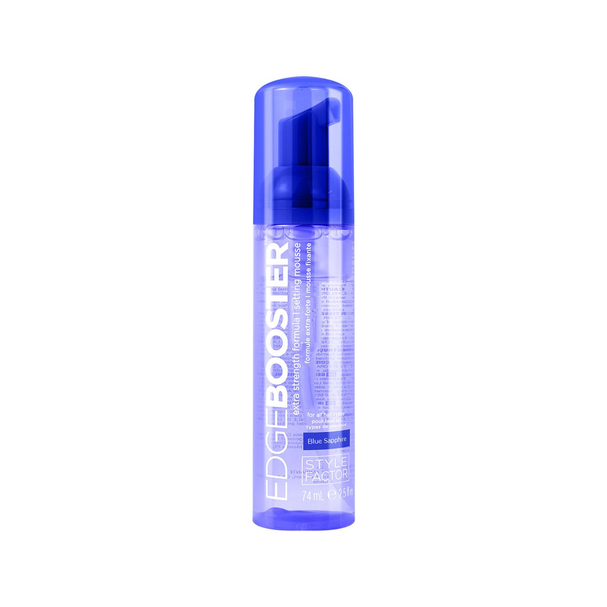 EDGE BOOSTER mousse viaja zafiro azul, control del frizz en cabello rizado.