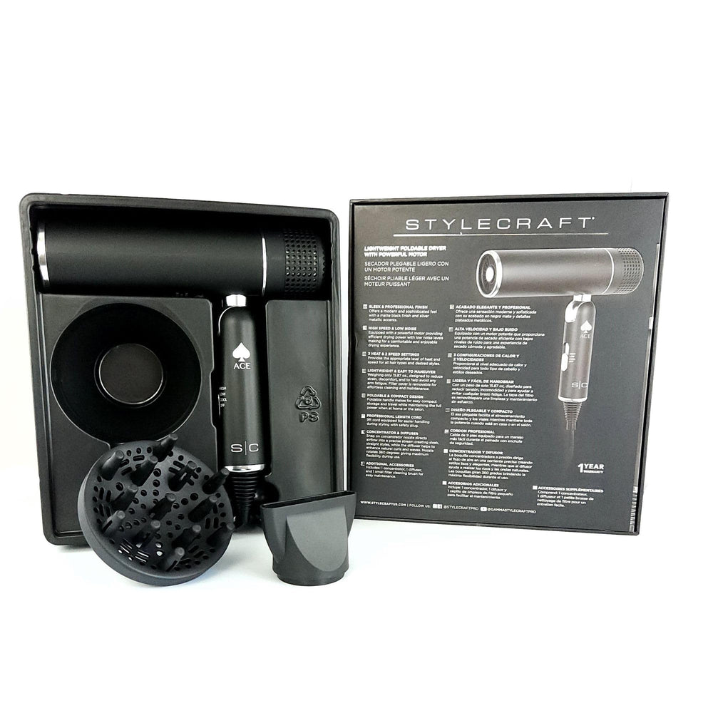 Stylecraft Ace secador filtro desmontable para limpieza fácil y mantenimiento.