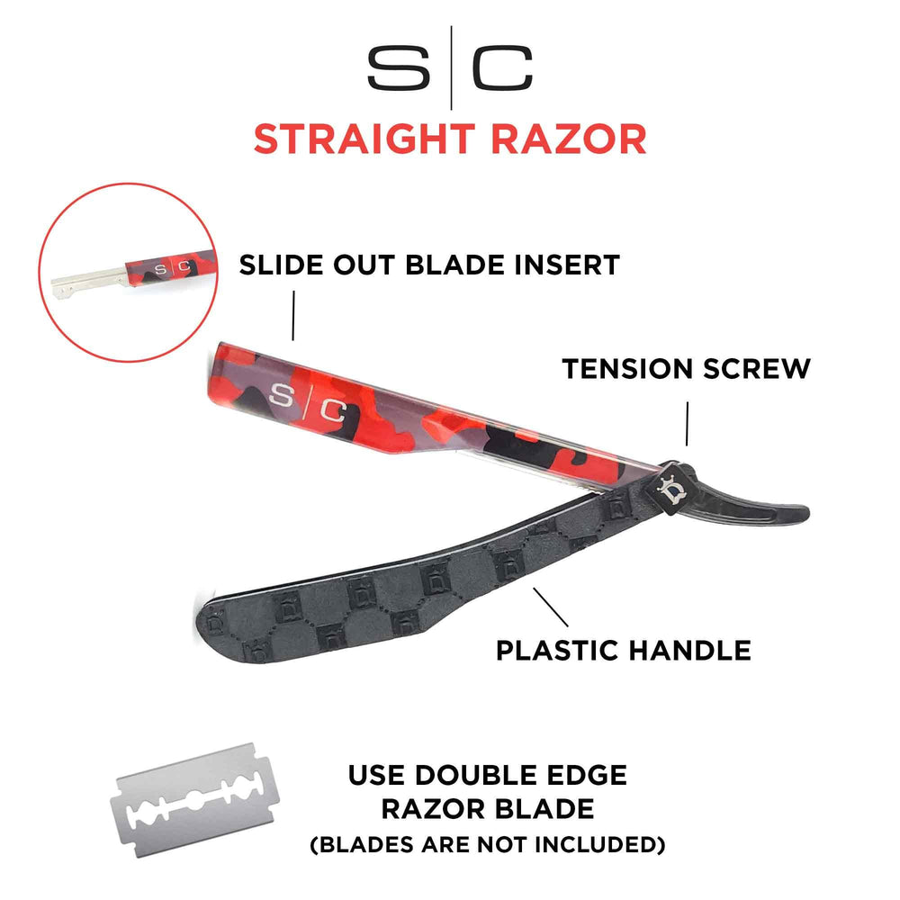 StyleCraft Deluxe Line navaja barbero camo rojo diseño ergonómico para control preciso.