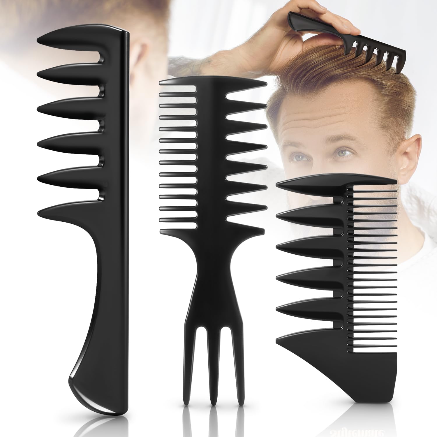 STYLEMATE juego de 3 peines negros para hombres, versátil para peinados con volumen