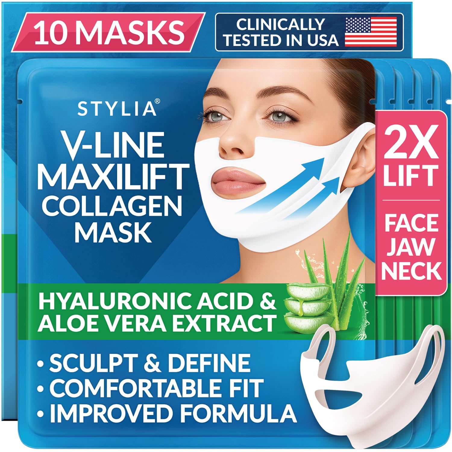 Stylia MaxiLift máscara para definición de mentón y pómulos, contorno más definido.